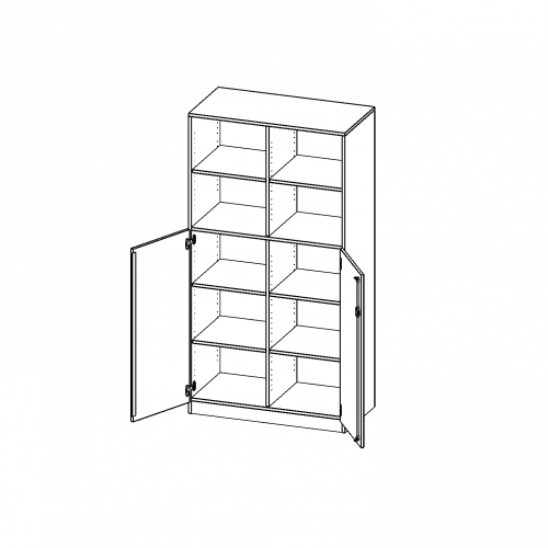 Schrank, 5 Ordnerhöhen, Türen unten (3 OH), oben 2 offene Fächer - Serie evo180 B/H/T: 100x190x60 cm, 2 Türen, abschließbar, mit Sockel (81 mm)