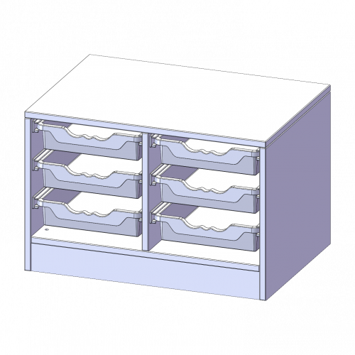 ErgoTray Regal, zweireihig, 1 Ordnerhöhe - evo180 Serie B/H/T: 70,3x46x50 cm, mit Sockel (81 mm), 6 flache ErgoTray Boxen
