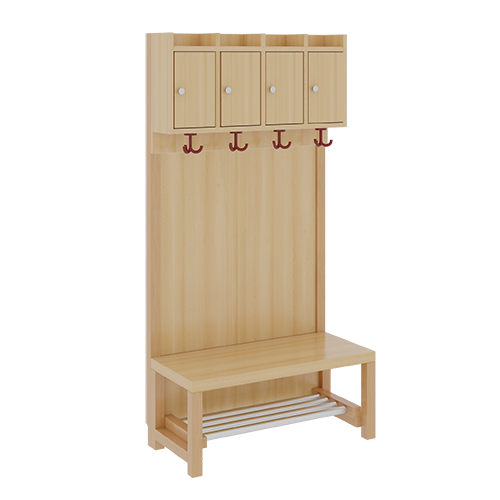 Komplettgarderobe mit Ablagen und Türen B/H/T: 80x158x39 cm, 4 Plätze, Sitzhöhe: 26 cm, Stütze mit Paneelrückwand, mit Schuhrost aus Aluminiumrohren