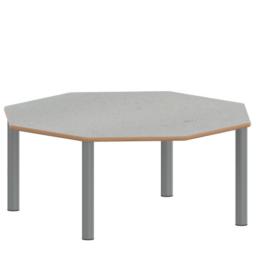 Tisch ZALOTTI mit Linoleum-Belag Achtecktisch, B/H/T: 120x41x120 cm, Stahlrohrbeine Ø 60 mm, Fußvariante: Stellfuß, Tischbeine mit RAL-Farbe 9006 (weißaluminium)