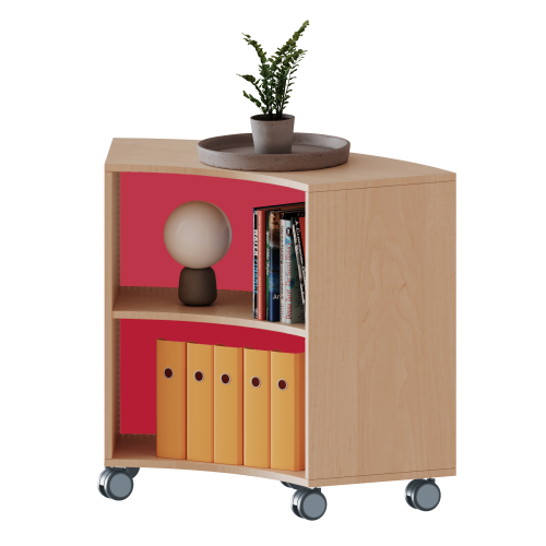 Fahrbares Sechstelkreisregal - Serie evo180 B/H/T: 98,7x82x40 cm, 2 Ordnerhöhen, Rückwand aus Plexiglas