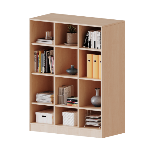 Regal, dreireihig, 3,5 Ordnerhöhen - evo180 Serie B/H/T: 104,5x136x40 cm, mit 2 Mittelwänden, 9 Einlegeböden, 12 Fächer, mit Sockel (81 mm)