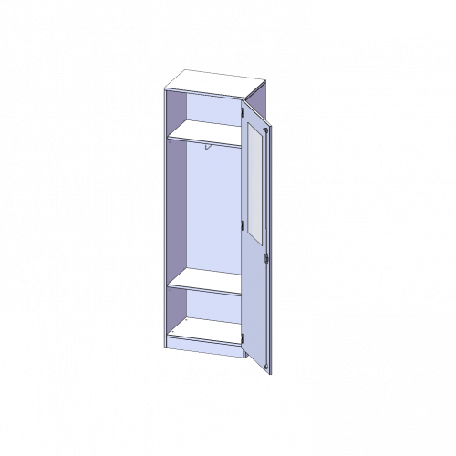 Garderobenschrank mit Spiegel und Garderobenstange, 5 Ordnerhöhen - Serie evo180 B/H/T: 60x190x60 cm, 1 Tür, abschließbar, Tür öffnet rechts, mit Sockel (81 mm)