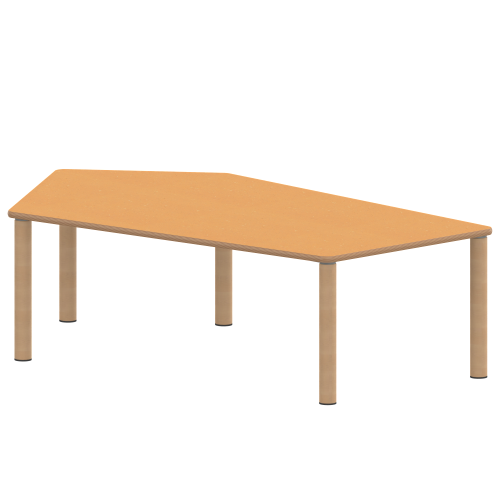 Tisch ZALOTTI mit Linoleum-Belag Fünfecktisch-groß, B/H/T: 185x41x104 cm, Massivholzbeine Ø 60 mm, Fußvariante: Stellfuß