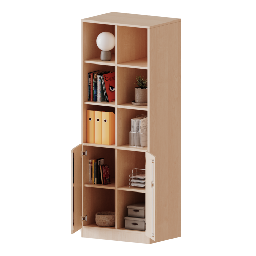 ErgoTray Kombi-Schrank, zweireihig, 5 Ordnerhöhen - evo180 Serie B/H/T: 70,3x190x50 cm, 2 OH unten mit Türen, oben 3 OH Regal, mit Sockel (81 mm), mit Mittelwand