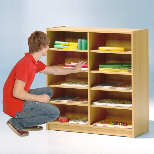 Klassenzimmerregal 4 mit 10 Fächern in Dekor Buche B/H/T: 94x98x41cm, mit Rollen
