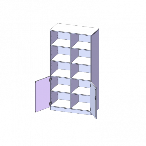 Schrank, 5 Ordnerhöhen, Türen unten (2 OH), oben 3 offene Fächer - Serie evo180 B/H/T: 100x190x40 cm, 2 Türen, abschließbar, mit Sockel (81 mm)