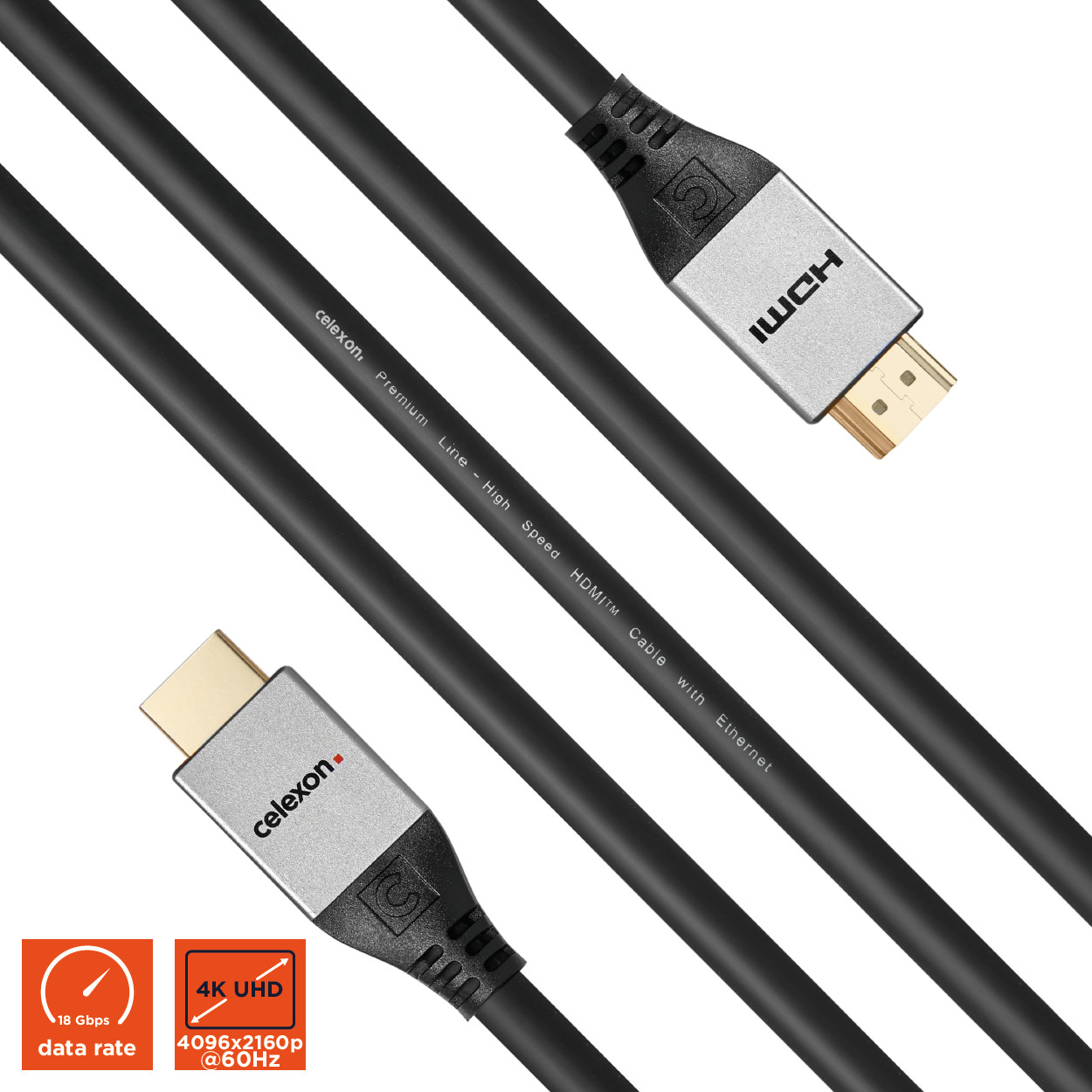 celexon HDMI Kabel mit Ethernet - 2.0a/b 4K 1,0m - Professional Line