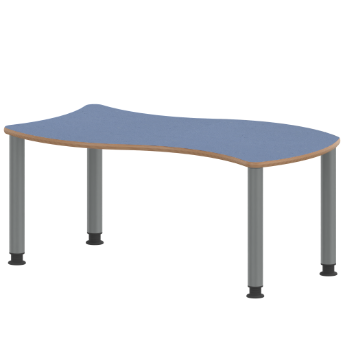 Tisch ZALOTTI mit Linoleum-Belag Wellen-Rechtecktisch, B/H/T: 120x41x60 cm, Stahlrohrbeine Ø 60 mm, Fußvariante: höhenverstellbar, Tischbeine mit RAL-Farbe 9006 (weißaluminium)