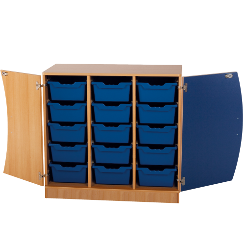 Unterschrank mit Wellentüren, 15 hohe ErgoTray Boxen B/H/T: 104,5x99x50 cm, Türen Farbe Rot