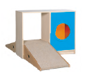 Durchkrabbelregal 2 B/H/T: 102x80x40/196 cm, mit 2 Rampen und Bullauge rechts (als kreisförmige Öffnung)