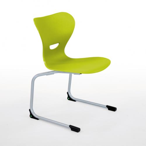 Freischwinger Schulstuhl mit Kunststoff Sitzschale Stapelbarer Freischwinger Schülerstuhl mit ergonomisch geformter Kunststoff- Sitzschale, mit Griffloch,  Sitzhöhe nach DIN 5 - 42 cm