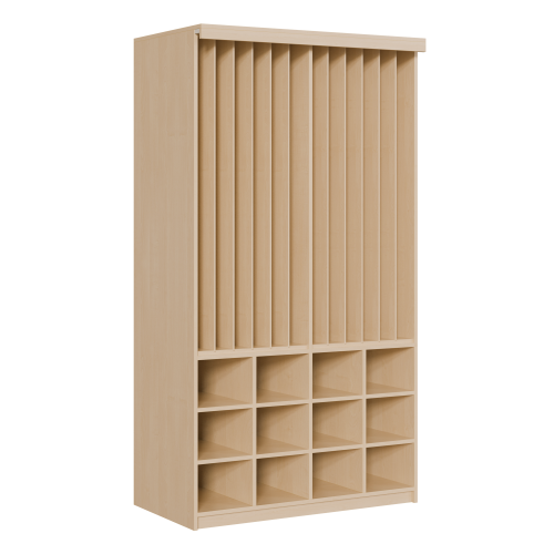 Liegepolsterregal 227 cm hoch, oben Polster, unten Bettzeugfächer B/H/T: 123x227x72 cm, für bis zu 12 Matratzen, 12 Bettwäschefächer, Regal in Korpusbauweise