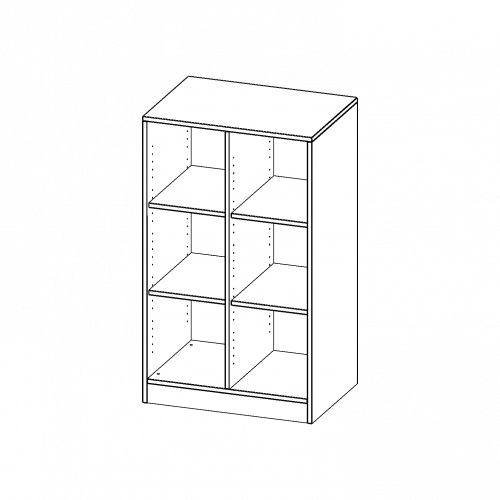 Regal, zweireihig, 3 Ordnerhöhen - evo180 Serie B/H/T: 70,3x118x50 cm, mit Sockel (81 mm) und Mittelwand, ohne Boxen, 4 Einlegeböden