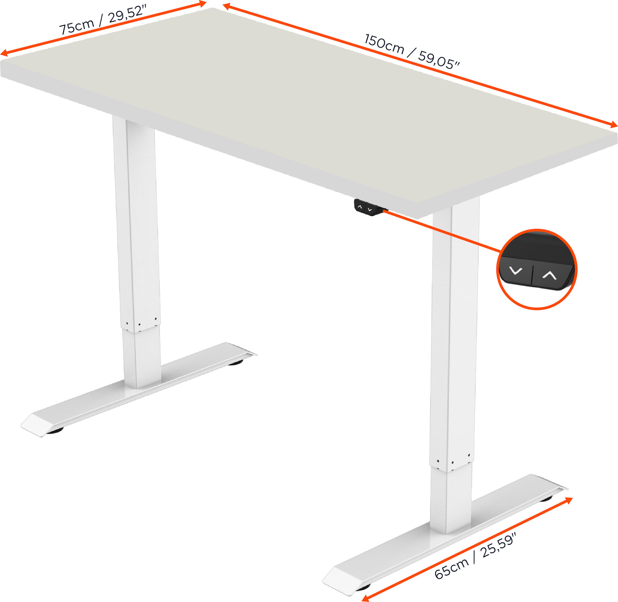 celexon elektrisch höhenverstellbarer Schreibtisch Economy eAdjust-71121 - weiß, inkl. Tischplatte 150 x 75 cm