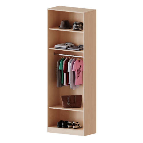 Garderobenregal,  6 Ordnerhöhen - Serie evo180 B/H/T: 80x226x40 cm, mit Garderobenstange, mit Sockel (81 mm)
