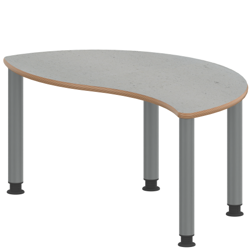 Tisch ZALOTTI mit Linoleum-Belag Halbrund-Wellentisch, B/H/T: 120x41x60 cm, Stahlrohrbeine Ø 60 mm, Fußvariante: höhenverstellbar (41/55 cm), Tischbeine mit RAL-Farbe 9006 (weißaluminium)