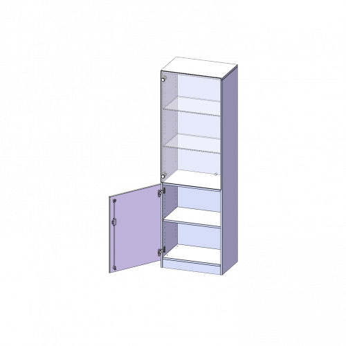 Schrank, 5 Ordnerhöhen, unten Tür (2 OH), oben Vitrinentür (3 OH) - Serie evo180 B/H/T: 60x190x50 cm, 1 geschlossene und 1 Glastür, abschließbar, Türen öffnen nach links, Sockel