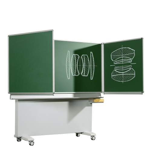 Klappschiebetafel, Schultafel aus Stahl, Serie MST, grün MF: 200x100 cm FF: 100x100 cm, fahrbar