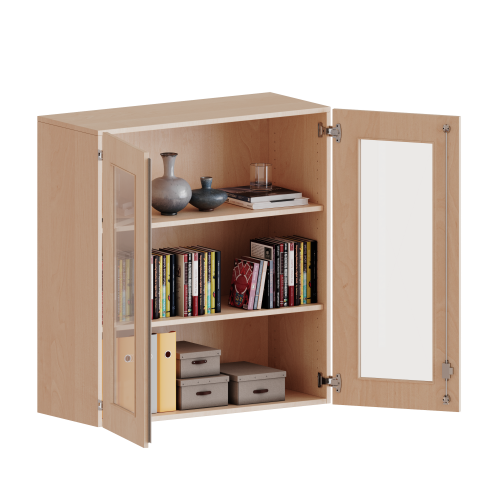Aufsatzschrank, 3 Ordnerhöhen - Serie evo180 B/H/T: 100x108x50 cm, 2 Türen mit Glaseinsatz, abschließbar