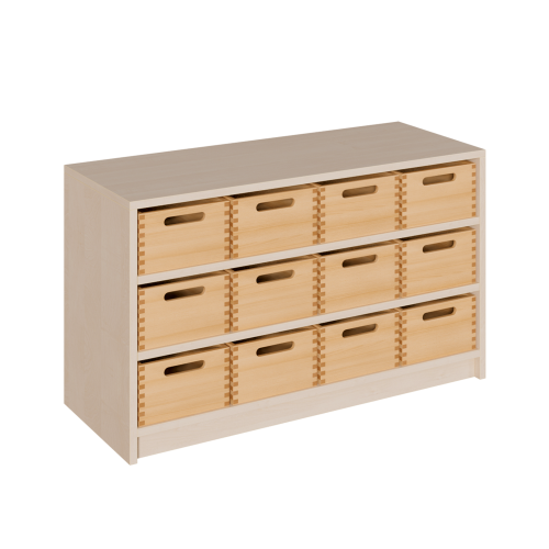 Korpus-Regal mit Materialkästen B/H/T: 102x60x40 cm mit 12 Massivholz-Kästen (ohne Sichtfenster)