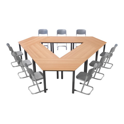 Trapeztischset Flexibel, 6x TT 16R60 in RAL Lichtgrau, Platte Buche, B/T: 140x70 cm