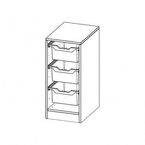 ErgoTray Regal, einreihig, 2 Ordnerhöhen - evo180 Serie B/H/T: 36,1x82x50 cm, mit Sockel (81 mm), 3 hohe ErgoTray Boxen