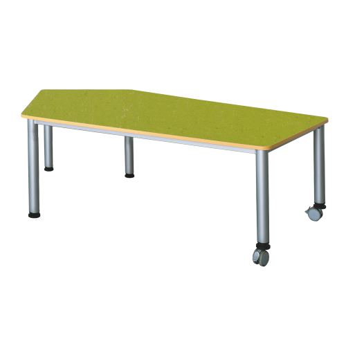 Fahrbarer Fünfecktisch mit Linoleumbelag B/T: 185x104 cm, wählbare Höhe, mit Linoleumbelag, Stahlzargengestell und Rundrohr-Füße Ø 60, Fünfecktisch groß