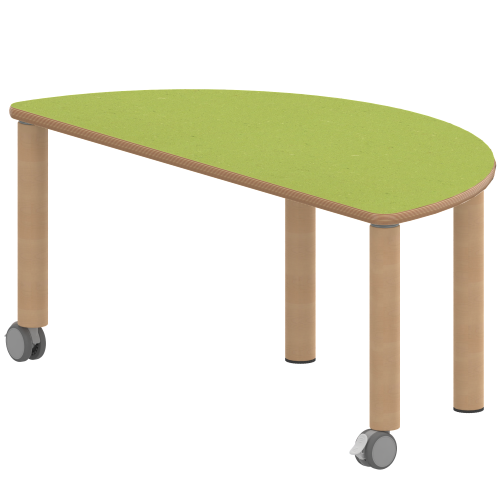 Tisch ZALOTTI mit Linoleum-Belag Halbrundtisch, B/H/T: 120x46x60 cm, Massivholzbeine Ø 60 mm, Fußvariante: fahrbar