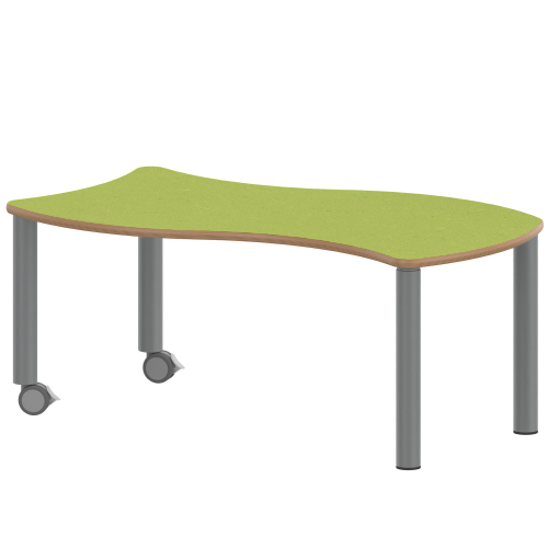 Tisch ZALOTTI mit Linoleum-Belag Wellen-Rechtecktisch, B/H/T: 120x41x60 cm, Stahlrohrbeine Ø 60 mm, Fußvariante: fahrbar, Tischbeine mit RAL-Farbe 9006 (weißaluminium)
