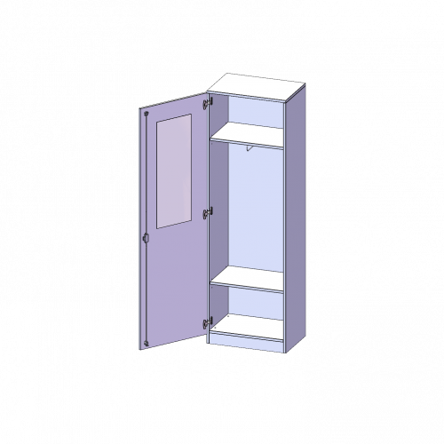 Garderobenschrank mit Spiegel und Garderobenstange, 5 Ordnerhöhen - Serie evo180 B/H/T: 60x190x60 cm, 1 Tür, abschließbar, Tür öffnet links, mit Sockel (81 mm)