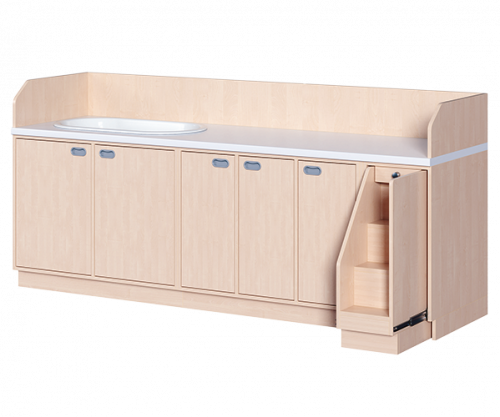 Wickelkommode, vierreihig zuzüglich Badewanne B/H/T: 249x113x71,5 cm, Ausziehbarer Aufstieg rechts, Türen und Badewanne links