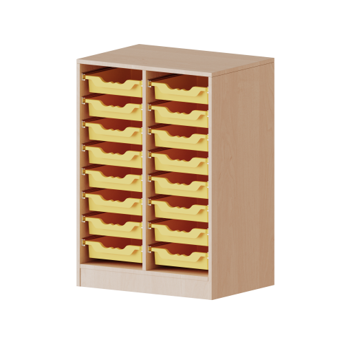 ErgoTray Regal, zweireihig, 2,5 Ordnerhöhen - evo180 Serie B/H/T: 70,3x100x50 cm, mit Sockel (81 mm), 18 flache ErgoTray Boxen