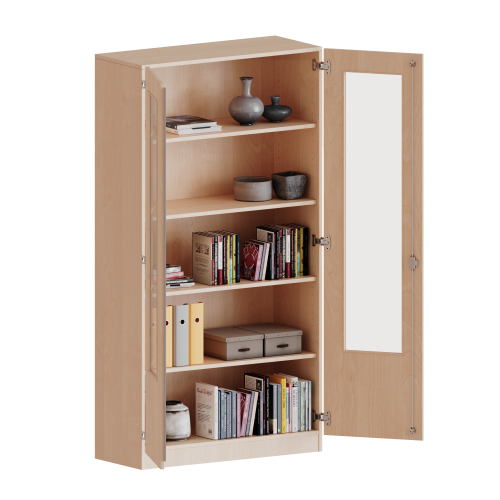 Schrank mit verglasten Türen, 5 Ordnerhöhen - Serie evo180 B/H/T: 100x190x50 cm, Türen mit Glaseinsatz, abschließbar, mit Sockel (81 mm)