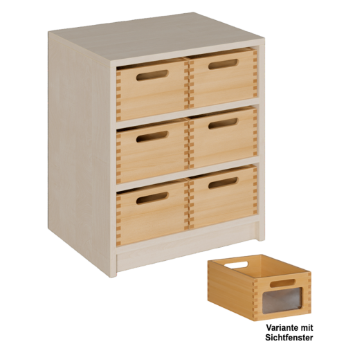 Korpus-Regal mit Materialkästen B/H/T: 52x60x40 cm mit 6 Massivholz-Kästen mit Sichtfenster