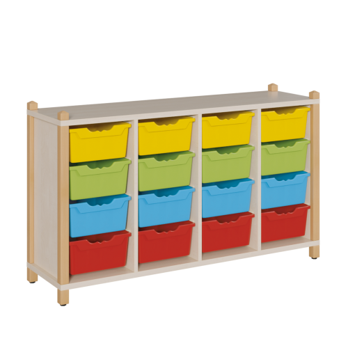 Regal mit ErgoTray-Boxen in Stollenbauweise B/H/T: 143x80x40 cm, 16 hohe ErgoTray-Boxen