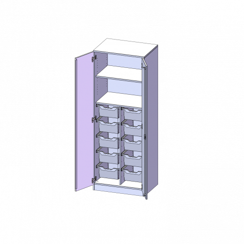 ErgoTray Schrank, zweireihig, 5 Ordnerhöhen - evo180 Serie B/H/T: 70,3x190x50 cm, zweitürig, mit Sockel (81 mm), mit 10 hohen ErgoTray Boxen