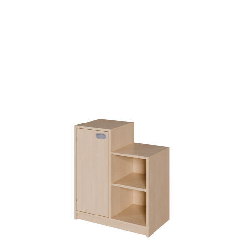 Korpus-Schrank "SideStep", Regal und Tür B/H/T: 70,5x60/80x40 cm, in stufenartiger Kontur, rechts mit Regal, Tür -links- auf hoher Seite