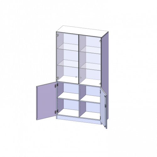 Schrank, 5 Ordnerhöhen, unten Türen (2 OH), oben Vitrinentüren (3 OH) - Serie evo180 B/H/T: 100x190x40 cm, 2 geschlossene und 2 Glastüren, abschließbar, mit Sockel (81 mm)