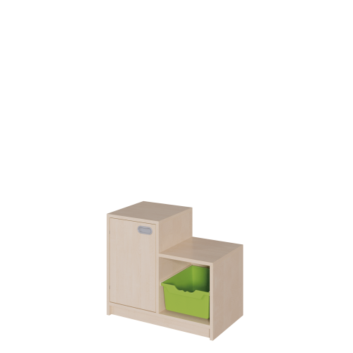 Korpus-Schrank "SideStep", Tür und Boxen B/H/T: 70,5x40/60x40 cm, in stufenartiger Kontur, rechts Regal und 1 Box, mit Tür auf hoher Seite, links