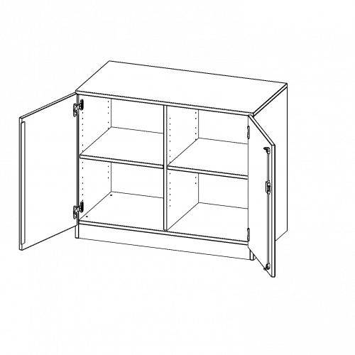 Schrank, 2 Ordnerhöhen - Serie evo180 B/H/T: 100x82x50 cm, 2 Türen, abschließbar, mit Mittelwand, mit Sockel (81 mm)