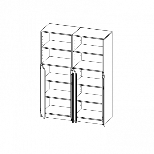 ErgoTray Kombi-Schrank, vierreihig, zweiteilig, 5 Ordnerhöhen - evo180 Serie B/H/T: 140,6x190x50 cm, 3 OH unten mit Türen, oben 2 OH Regal, mit Sockel (81 mm), mit Mittelwand