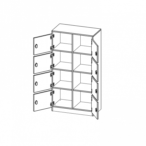 Schließfachschrank, 4 Ordnerhöhen - Serie evo180 B/H/T: 80x154x40 cm, 8 Schließfächer, mit Briefschlitz, mit Sockel (81 mm)