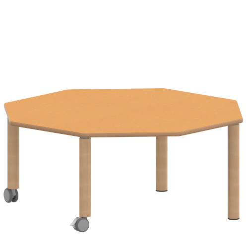 Tisch ZALOTTI mit Linoleum-Belag Achtecktisch, B/H/T: 120x41x120 cm, Massivholzbeine Ø 60 mm, Fußvariante: fahrbar