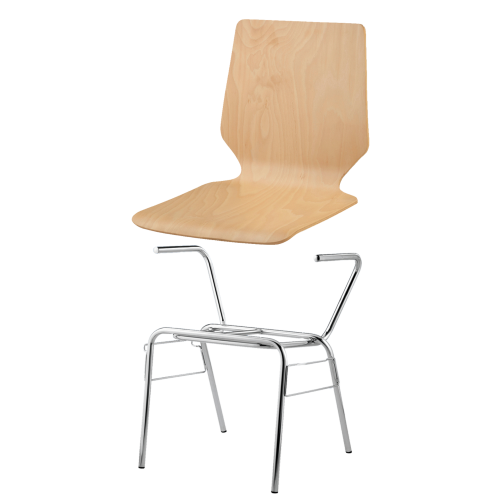 Stapelstuhl mit Schale "Berlin" und Chromgestell Sitzhöhe: 46 cm, Sitzschale Berlin mit Gestell "Phoenix AL" mit Armlehnen, verchromt