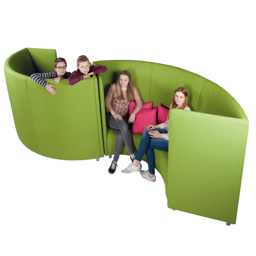 Akustiksofa halbrund 3-4 Sitzer, schwer entflammbar B/H/T: 145x132x150 cm, mit schwer entflammbaren Stoff