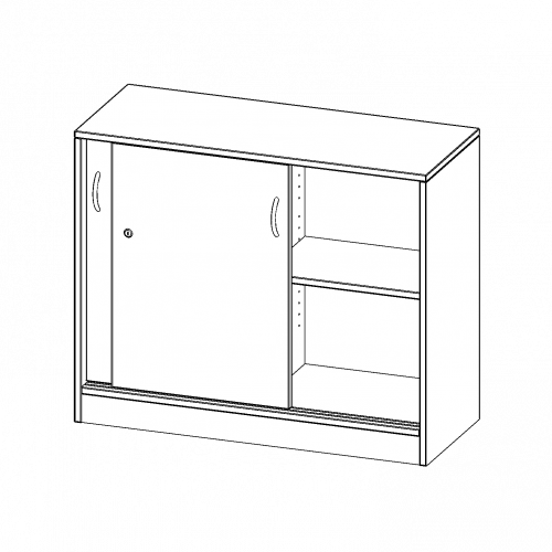 Schiebetürenschrank, 2 Ordnerhöhen - Serie evo180 B/H/T: 100x82x40 cm, abschließbar, mit Mittelwand, mit Sockel (81 mm)