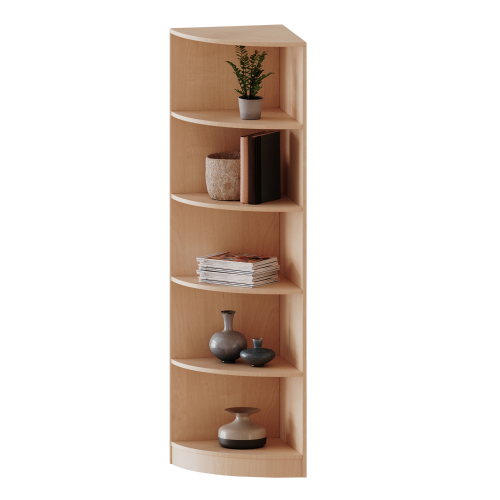 Außeneckregal, 5 Ordnerhöhen - Serie evo180 B/H/T: 50x190x50 cm, Viertelkreis, Erweiterung links, mit Sockel (81 mm)