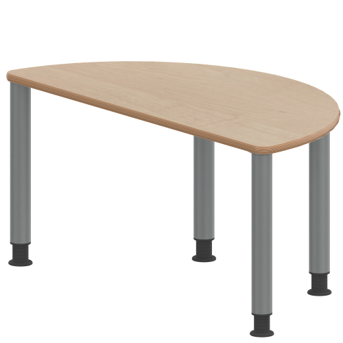 Tisch ZALOTTI mit Schichtstoff-Belag Halbrundtisch, B/H/T: 120x41x60 cm, Stahlrohrbeine Ø 60 mm, Fußvariante: höhenverstellbar (41/55 cm), Tischbeine mit RAL-Farbe 9006 (weißaluminium)