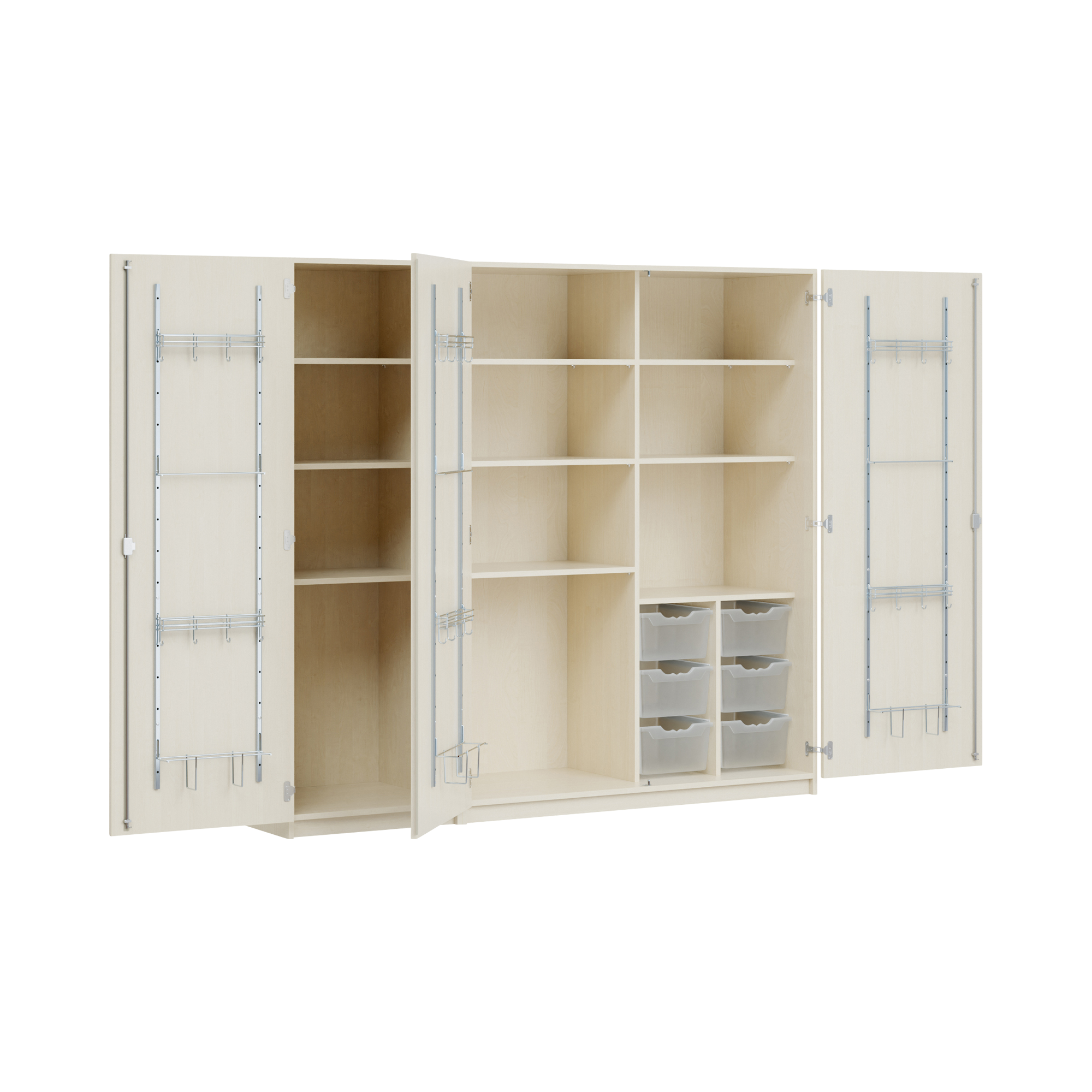 Dreitüriger Musikschrank MOFF 3B B/H/T: 210,9x190x60 cm, feststehend, 6 Ergo Tray Boxen, 8 verstellbare Böden